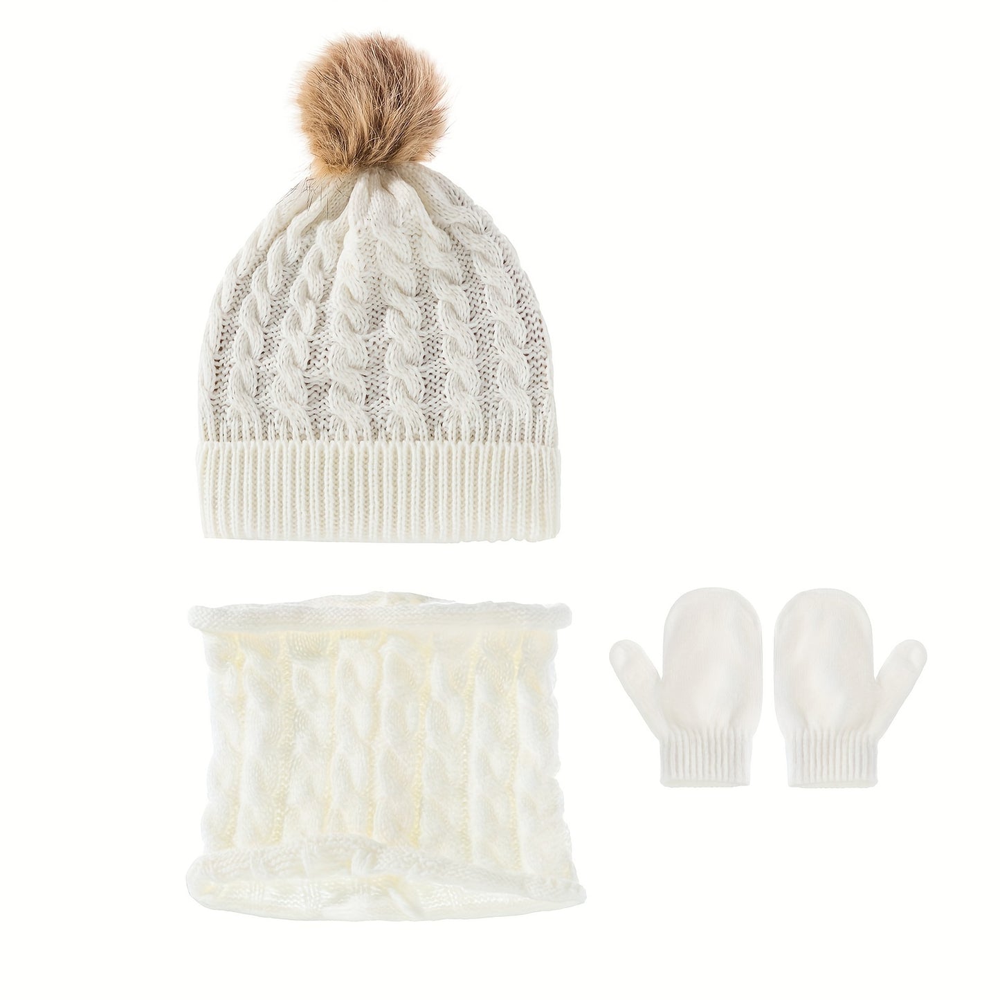 0-3 Years Old Baby Knitted Velvet Hat Set – Warm Autumn & Winter Baby Hat with Scarf & Gloves - Kidzy Market