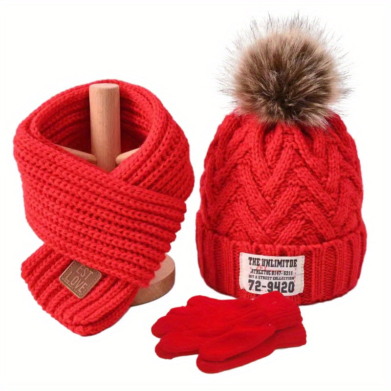 3-Piece Set – Youngsters' Knitted Beanie, Scarf & Gloves with Extra Fleece for Warmth – Perfect for Autumn & Winter - Kidzy Market