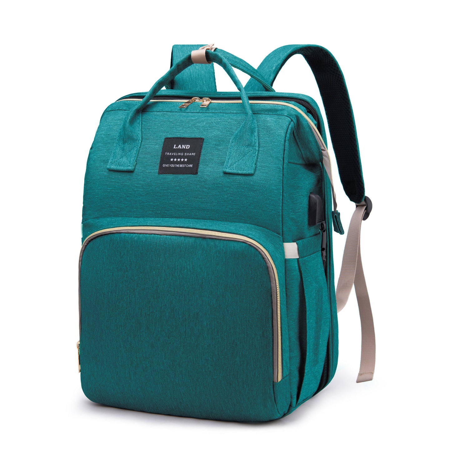 Lamroro Multifunctional Diaper Backpack with Changing Station - Soft Shell Polyester Daypack for Travel & Preschool, Zipper Closure, Mirror Embellishment, Stash Pocket, Striped Pattern, Perfect Gift - Kidzy Market