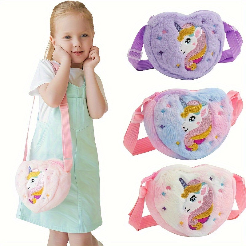 1pc Cute Plush Unicorn Crossbody Bag for Girls - Cartoon Love Design Mobile Phone Bag | Adorable & Stylish Everyday Accessory - Kidzy Market