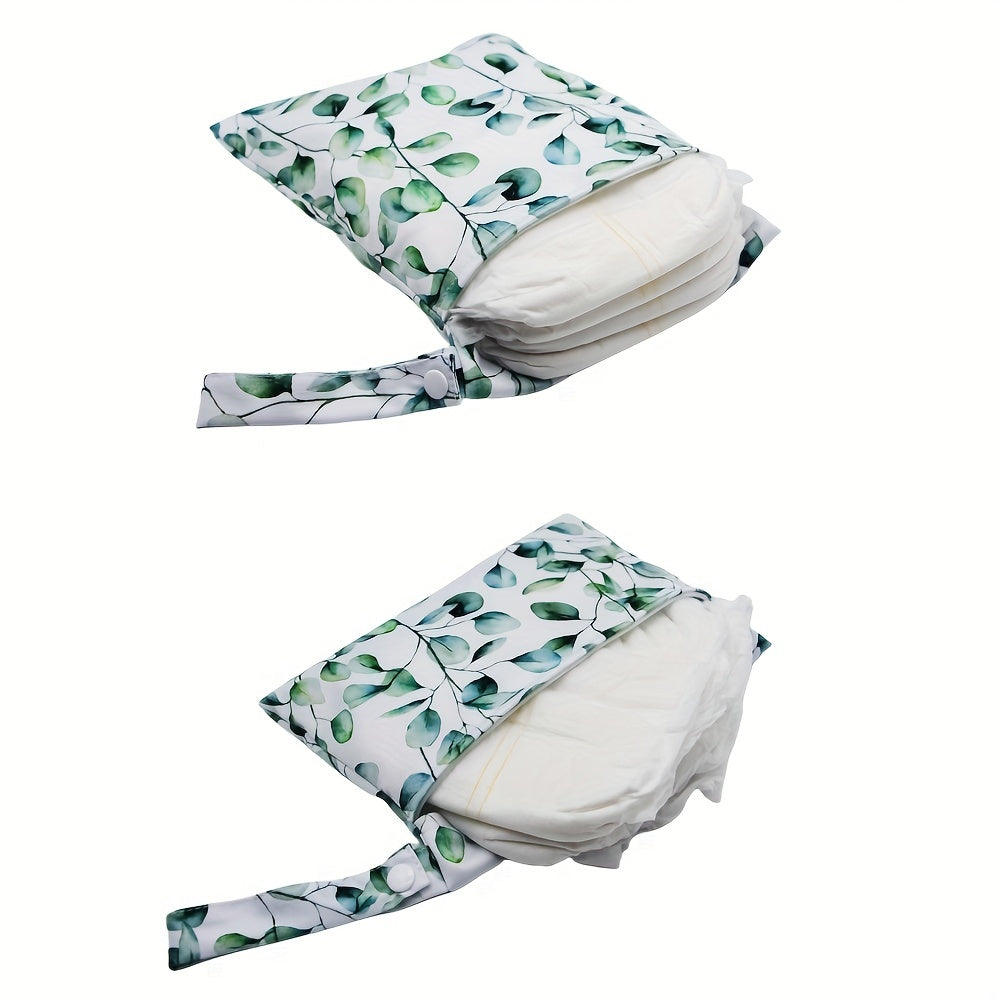 Asenappy 2pcs Leaf Print Cloth Diaper Bags – Soft Polyester, Mixed Colors, Perfect for Nappies, ASENAPPY - Kidzy Market