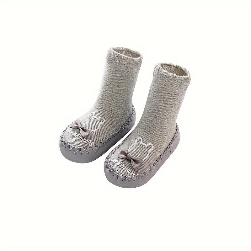 1 Pair Cartoon Pattern Baby Walking Shoes - All-Season Knit Fabric Indoor Socks with Anti-Slip Soft Sole | Polyester & Spandex Blend | Thick Comfort Floor Shoes for Toddlers