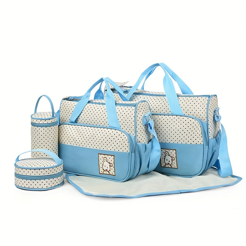 Hot-Selling Fashion Oblique Span Waterproof Mommy Bag 5pcs Set – Large Capacity, Multi-Functional One-Shoulder Bag for Moms, Perfect for Everyday Use & Travel - Kidzy Market