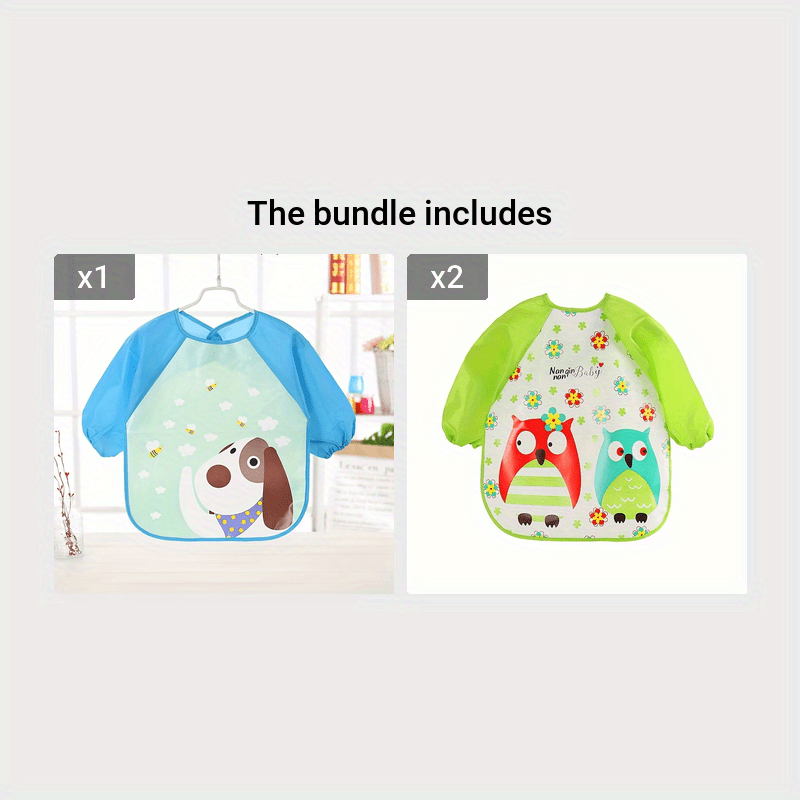 Waterproof Long-Sleeve Baby Smock – Reversible Cartoon Feeding Bib Apron for Toddlers & Kids - Kidzy Market