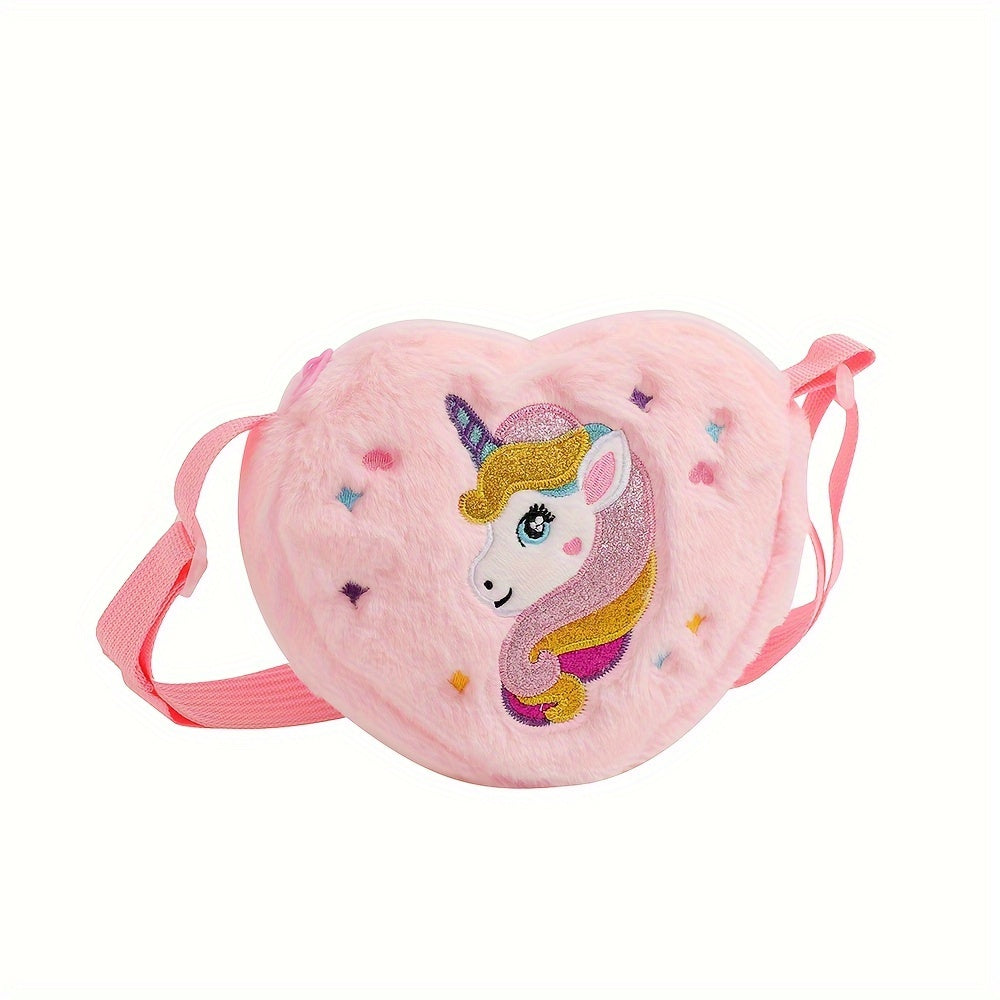 1pc Cute Plush Unicorn Crossbody Bag for Girls - Cartoon Love Design Mobile Phone Bag | Adorable & Stylish Everyday Accessory - Kidzy Market