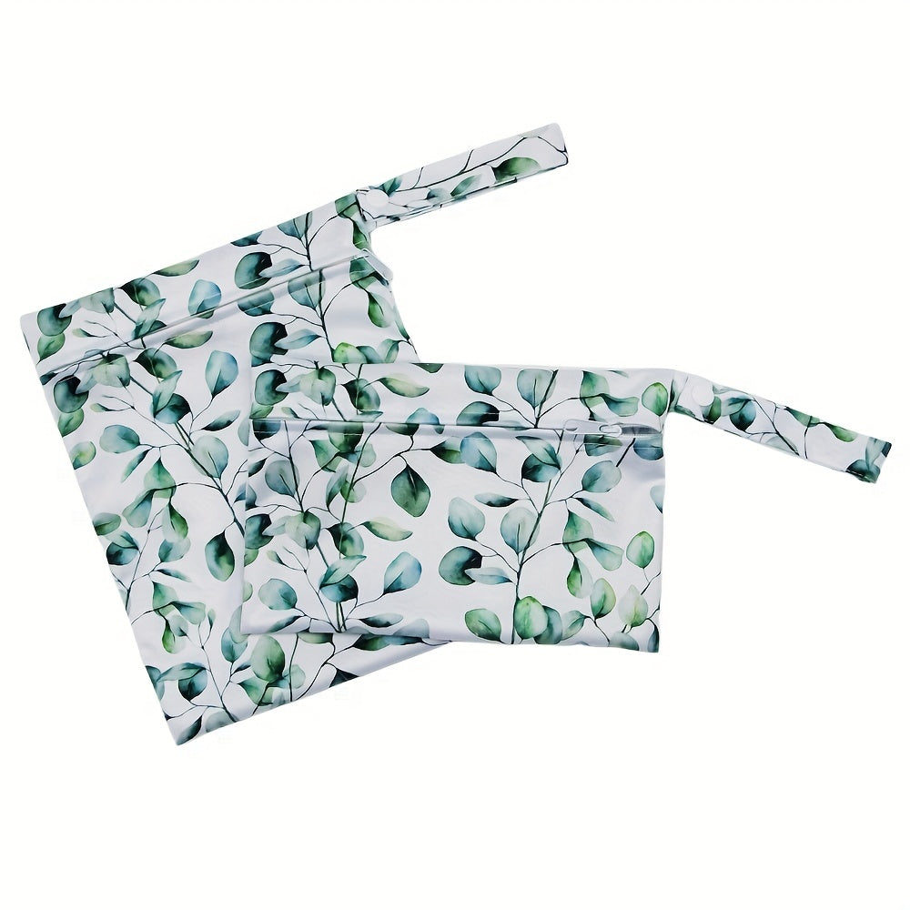 Asenappy 2pcs Leaf Print Cloth Diaper Bags – Soft Polyester, Mixed Colors, Perfect for Nappies, ASENAPPY - Kidzy Market