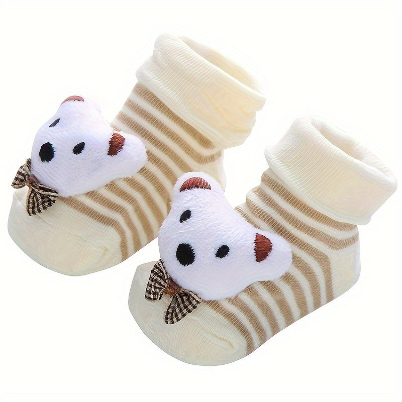 1 Pair 3D Cartoon Baby Ankle Socks - Non-Slip Toddler Walking Socks | Infant Cooling Floor Socks, Polyester & Spandex Blend, Hand Wash Only | Knit Fabric | Fall/Winter Season | Gift for Newborns