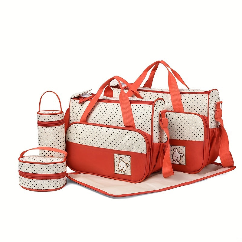Hot-Selling Fashion Oblique Span Waterproof Mommy Bag 5pcs Set – Large Capacity, Multi-Functional One-Shoulder Bag for Moms, Perfect for Everyday Use & Travel - Kidzy Market