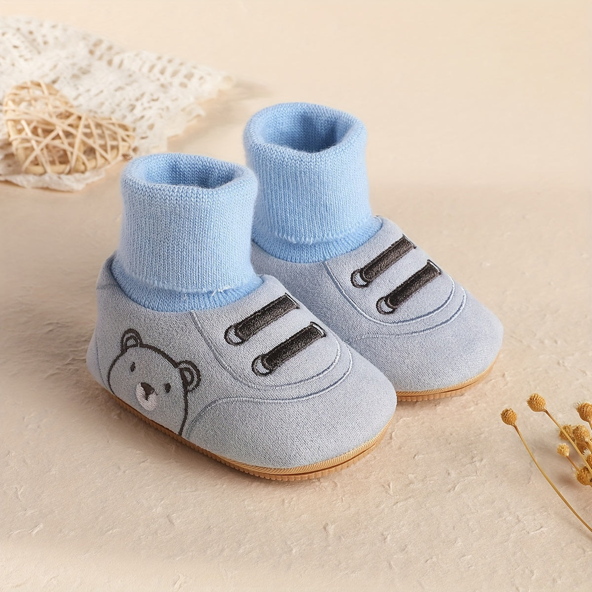 1 Pair Cozy Winter Baby Cartoon Socks with Non-Slip Sole for 0-1 Year Old Boys & Girls - Soft Fleece Lined, Mid-Calf Height | Cute Design for Daily & Casual Wear | Toddler Indoor Shoes with Hook-and-Loop Fastener Closure