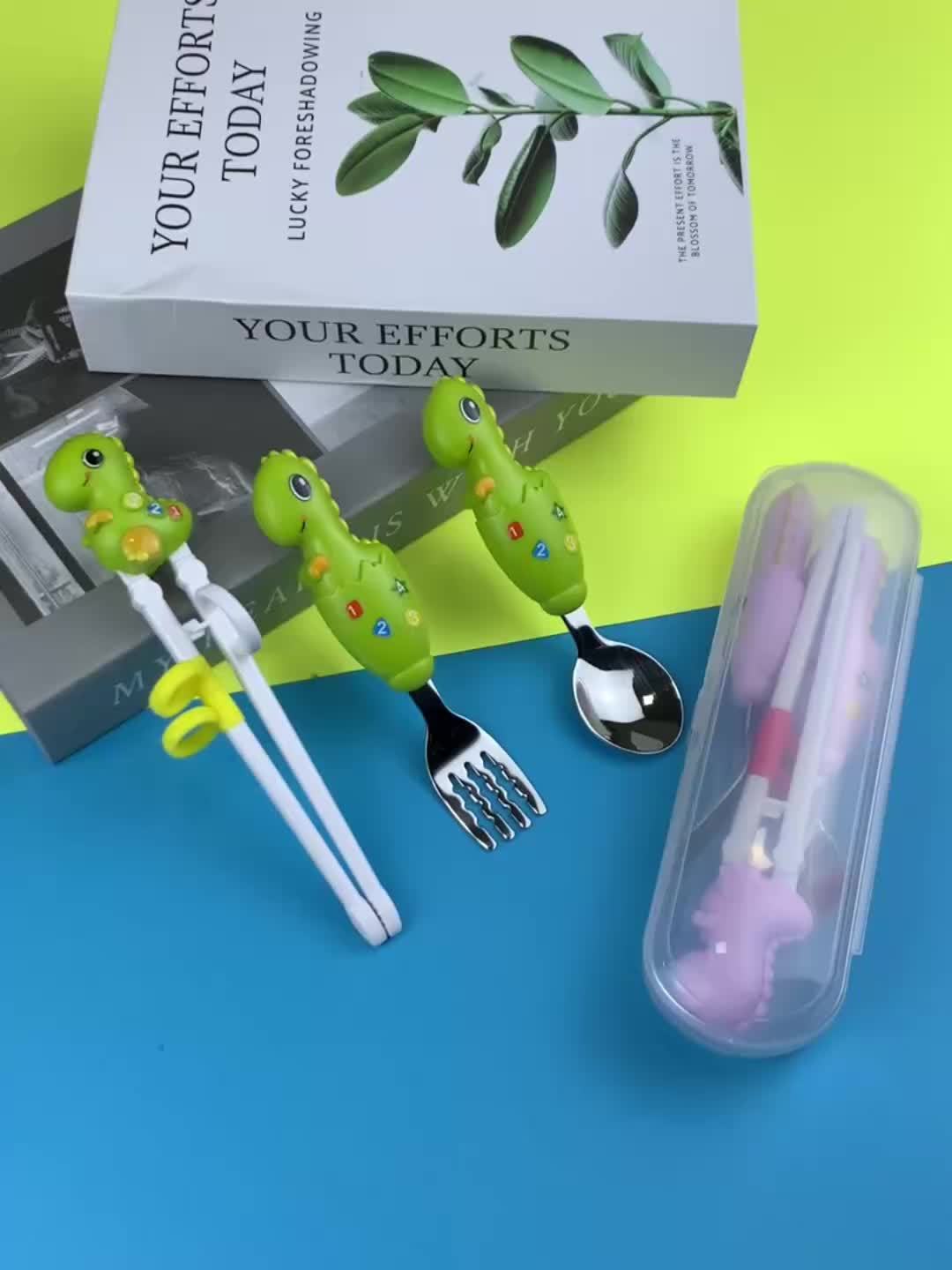 4PCS Kids’ Tableware Set – Chopsticks, Spoon & Fork with Storage Box, BPA-Free & Portable Dining Set for Toddlers & Children