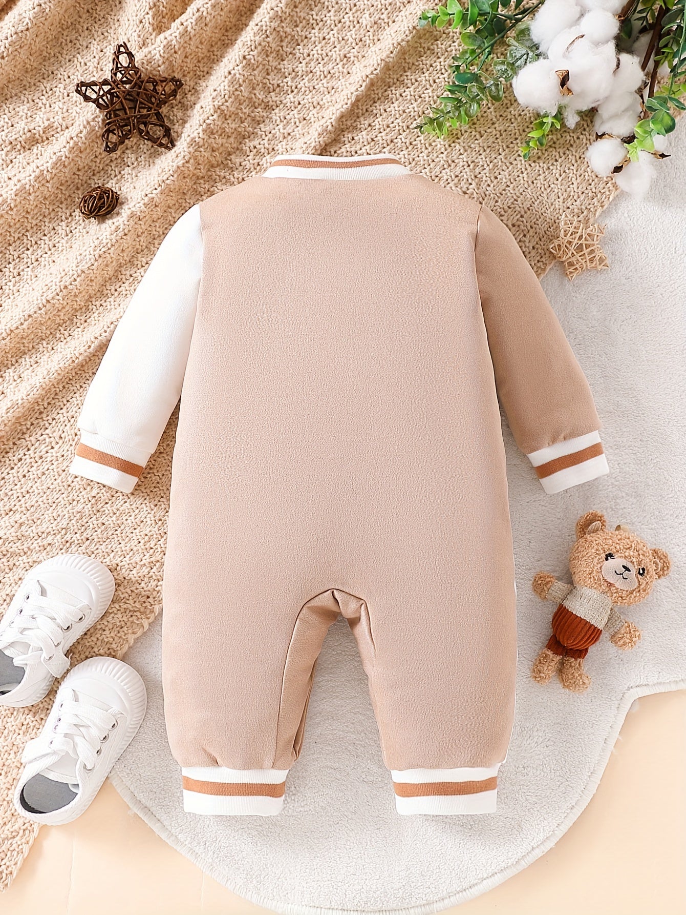 JOPGEEY Boys' Cozy Fleece Bodysuit – 3D Embroidered Badge, Colorful Ribbed, Machine Washable (Fall/Winter, Outdoor Wear)