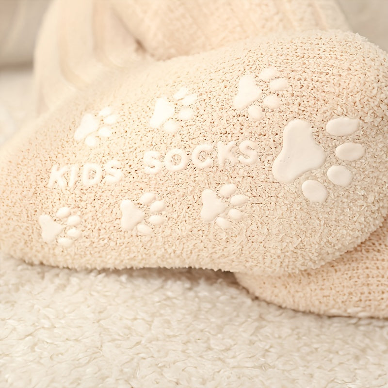 5 Pcs MIIYOUNG Coral Fleece Lined Thick Winter Indoor Anti-Slip Children’s Over Knee Long Tube Floor Socks | 100% Polyester, Knit Fabric, Hand Wash Only | For Fall and Winter