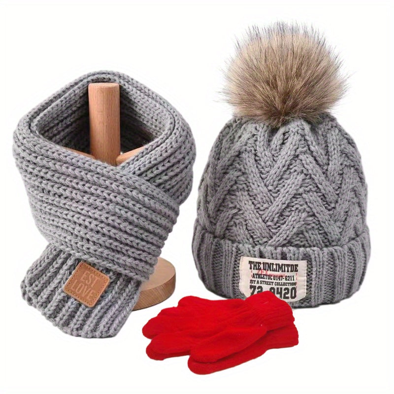 3-Piece Set – Youngsters' Knitted Beanie, Scarf & Gloves with Extra Fleece for Warmth – Perfect for Autumn & Winter - Kidzy Market
