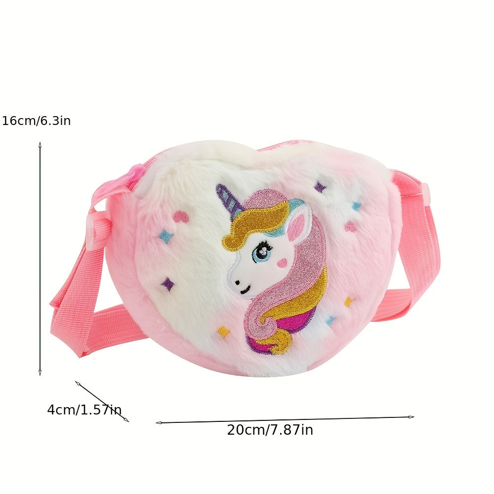 1pc Cute Plush Unicorn Crossbody Bag for Girls - Cartoon Love Design Mobile Phone Bag | Adorable & Stylish Everyday Accessory - Kidzy Market
