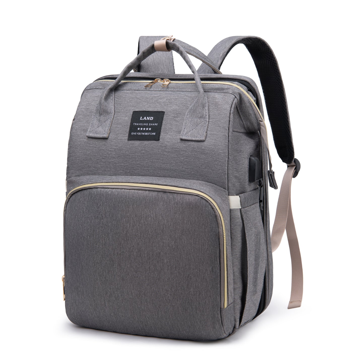 Lamroro Multifunctional Diaper Backpack with Changing Station - Soft Shell Polyester Daypack for Travel & Preschool, Zipper Closure, Mirror Embellishment, Stash Pocket, Striped Pattern, Perfect Gift - Kidzy Market