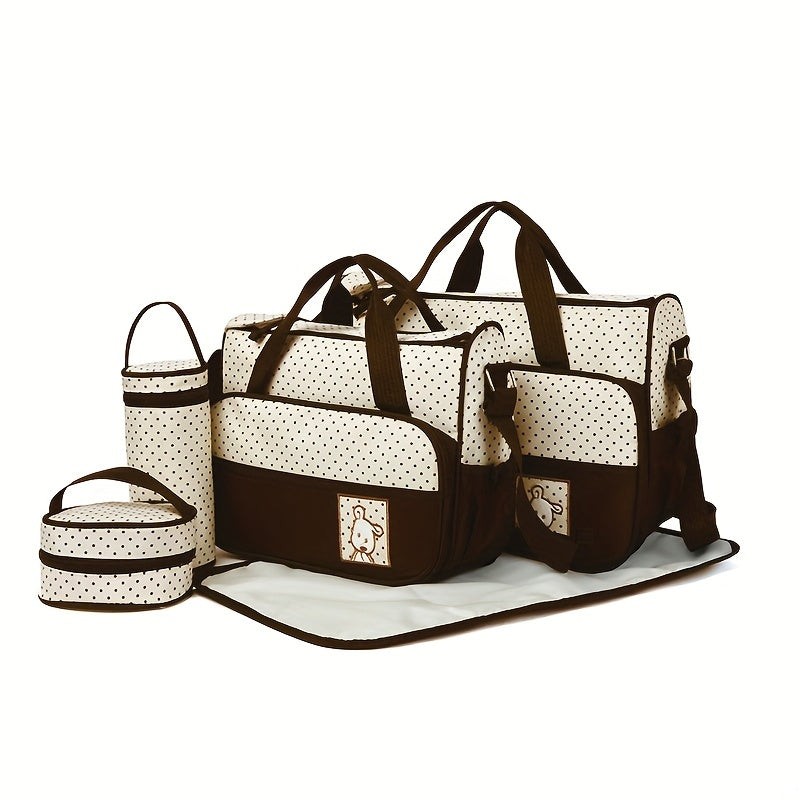 Hot-Selling Fashion Oblique Span Waterproof Mommy Bag 5pcs Set – Large Capacity, Multi-Functional One-Shoulder Bag for Moms, Perfect for Everyday Use & Travel - Kidzy Market