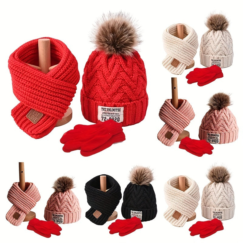 3-Piece Set – Youngsters' Knitted Beanie, Scarf & Gloves with Extra Fleece for Warmth – Perfect for Autumn & Winter - Kidzy Market