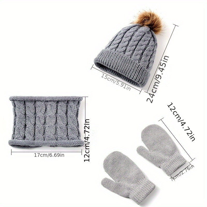 0-3 Years Old Baby Knitted Velvet Hat Set – Warm Autumn & Winter Baby Hat with Scarf & Gloves - Kidzy Market