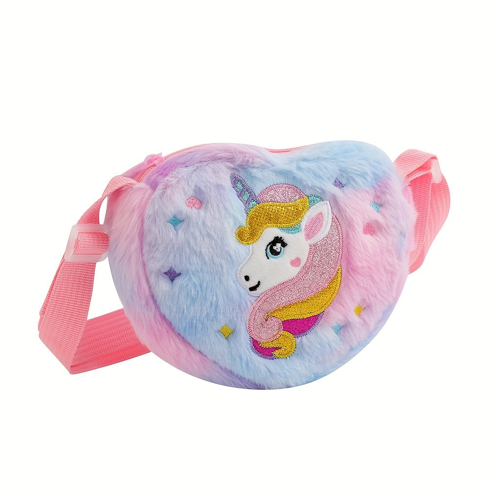 1pc Cute Plush Unicorn Crossbody Bag for Girls - Cartoon Love Design Mobile Phone Bag | Adorable & Stylish Everyday Accessory - Kidzy Market