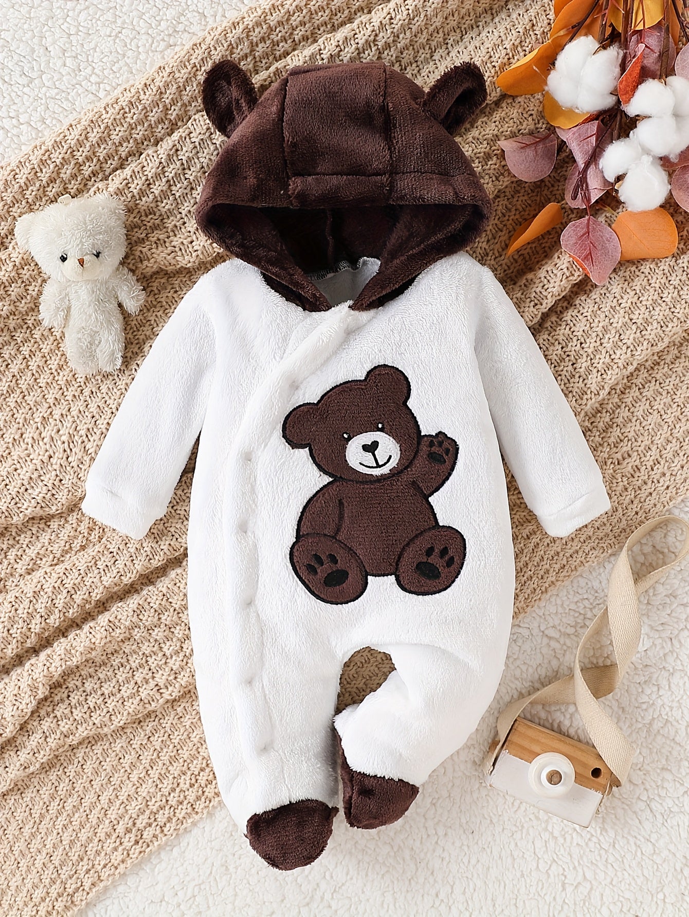 Baby Body Suit with Foot Bag – Newborn Plush Thickened Winter Bodysuit (Warm and Cozy Underwear)