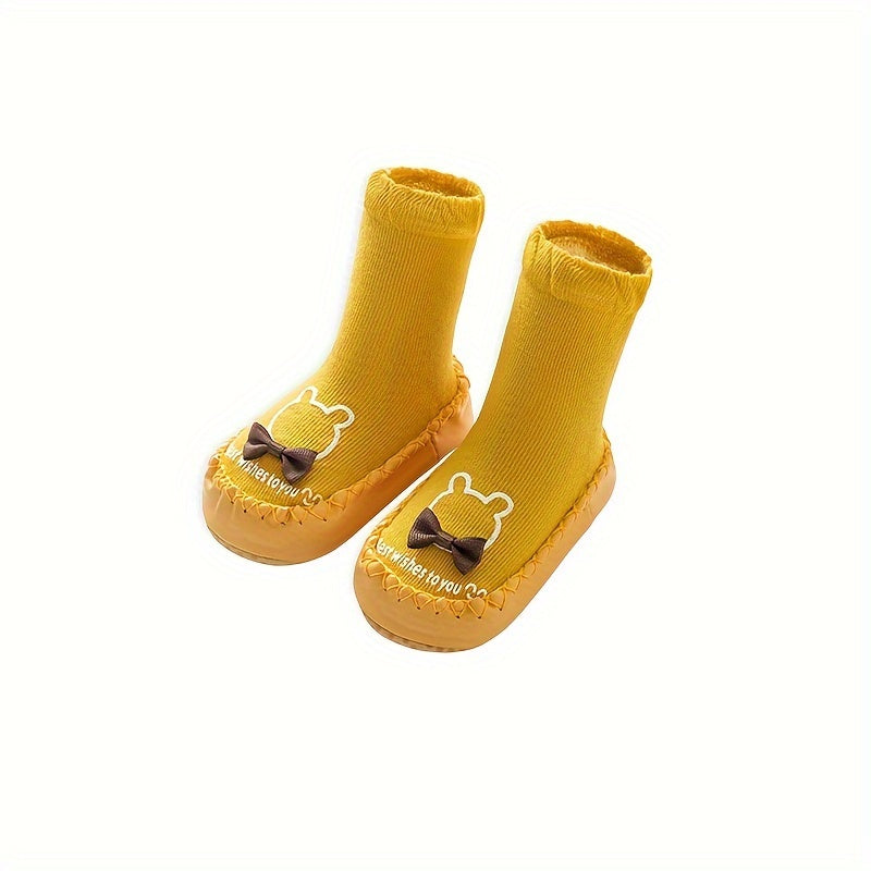 1 Pair Cartoon Pattern Baby Walking Shoes - All-Season Knit Fabric Indoor Socks with Anti-Slip Soft Sole | Polyester & Spandex Blend | Thick Comfort Floor Shoes for Toddlers