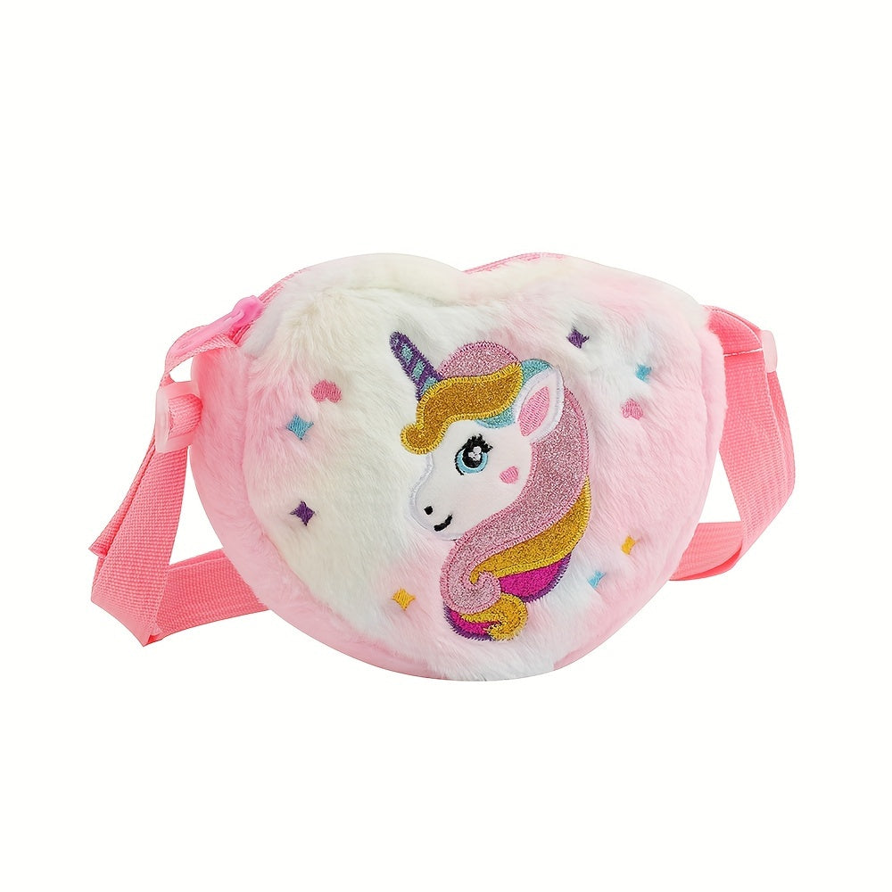 1pc Cute Plush Unicorn Crossbody Bag for Girls - Cartoon Love Design Mobile Phone Bag | Adorable & Stylish Everyday Accessory - Kidzy Market