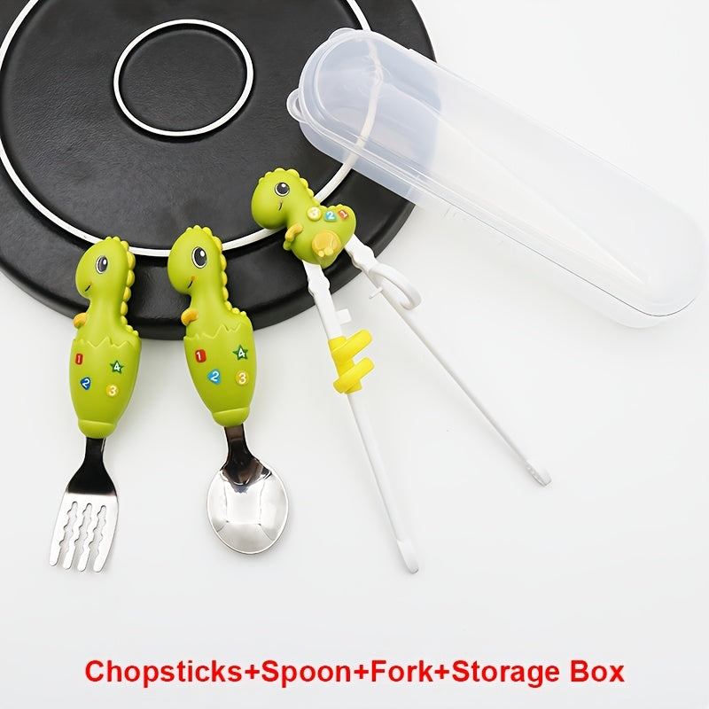4PCS Kids’ Tableware Set – Chopsticks, Spoon & Fork with Storage Box, BPA-Free & Portable Dining Set for Toddlers & Children