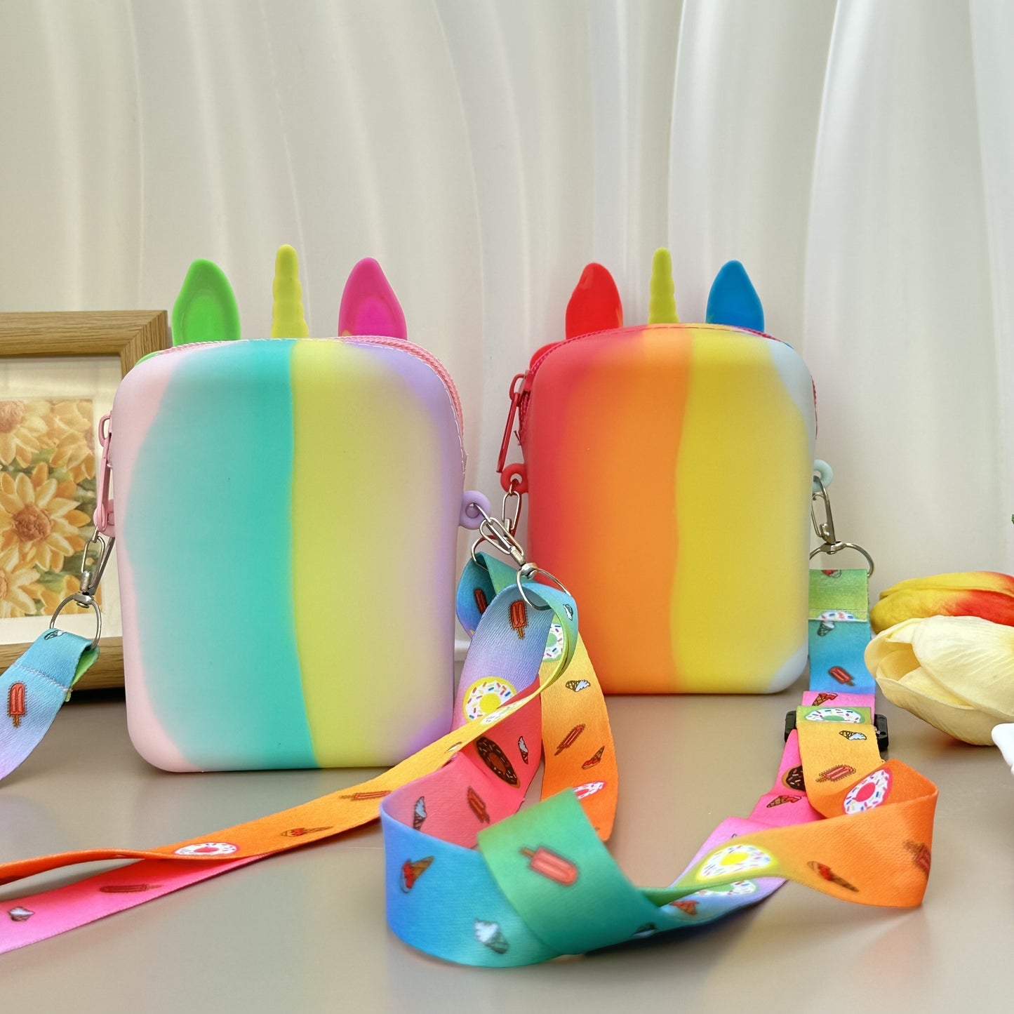 Colorful Unicorn Crossbody Bag for Kids – Waterproof Silicone Fidget Purse with Adjustable Strap & Zip Closure, Ages 5-8 - Kidzy Market