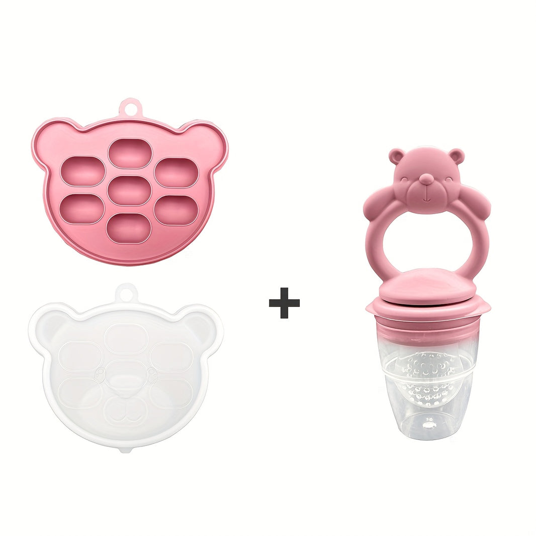 Silicone Baby Food Mold Set – Breast Milk & Popsicle Maker with Fruit & Vegetable Teether, Twist-Up Food Storage Container, Bear-Shaped Ice Tray for Homemade Kids’ Meals