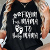 From Fur Mama to Youngsters Mama" Pregnancy Announcement T-Shirt - Soft Blend, Casual Style, Black with White Lettering, Footprint & Paw Print Design, Comfortable Maternity Tee for Expecting Moms