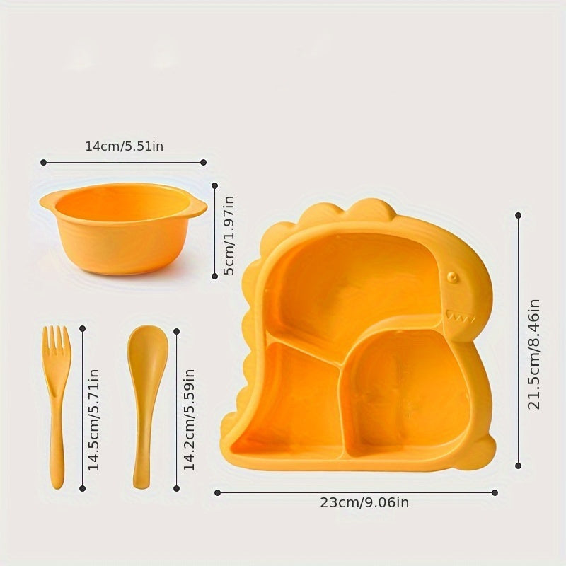 Dinosaur-Shaped Kids Dinnerware Set – BPA-Free Plastic Plate, Bowl, Fork & Spoon Combo, Fun & Safe Tableware for Toddlers
