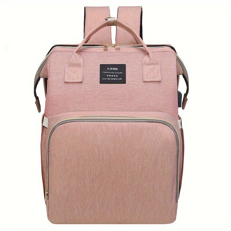 Lamroro Multifunctional Diaper Backpack with Changing Station - Soft Shell Polyester Daypack for Travel & Preschool, Zipper Closure, Mirror Embellishment, Stash Pocket, Striped Pattern, Perfect Gift - Kidzy Market