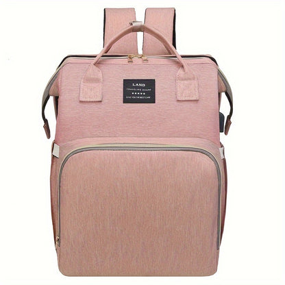 Lamroro Multifunctional Diaper Backpack with Changing Station - Soft Shell Polyester Daypack for Travel & Preschool, Zipper Closure, Mirror Embellishment, Stash Pocket, Striped Pattern, Perfect Gift - Kidzy Market