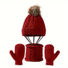 ROORUNS 3-Piece Knit Beanie Set for Toddlers 0-3 Years – Winter Warm Cable Knit Hat with Pom-Pom, Scarf & Mittens – Perfect Gift for Toddlers - Kidzy Market