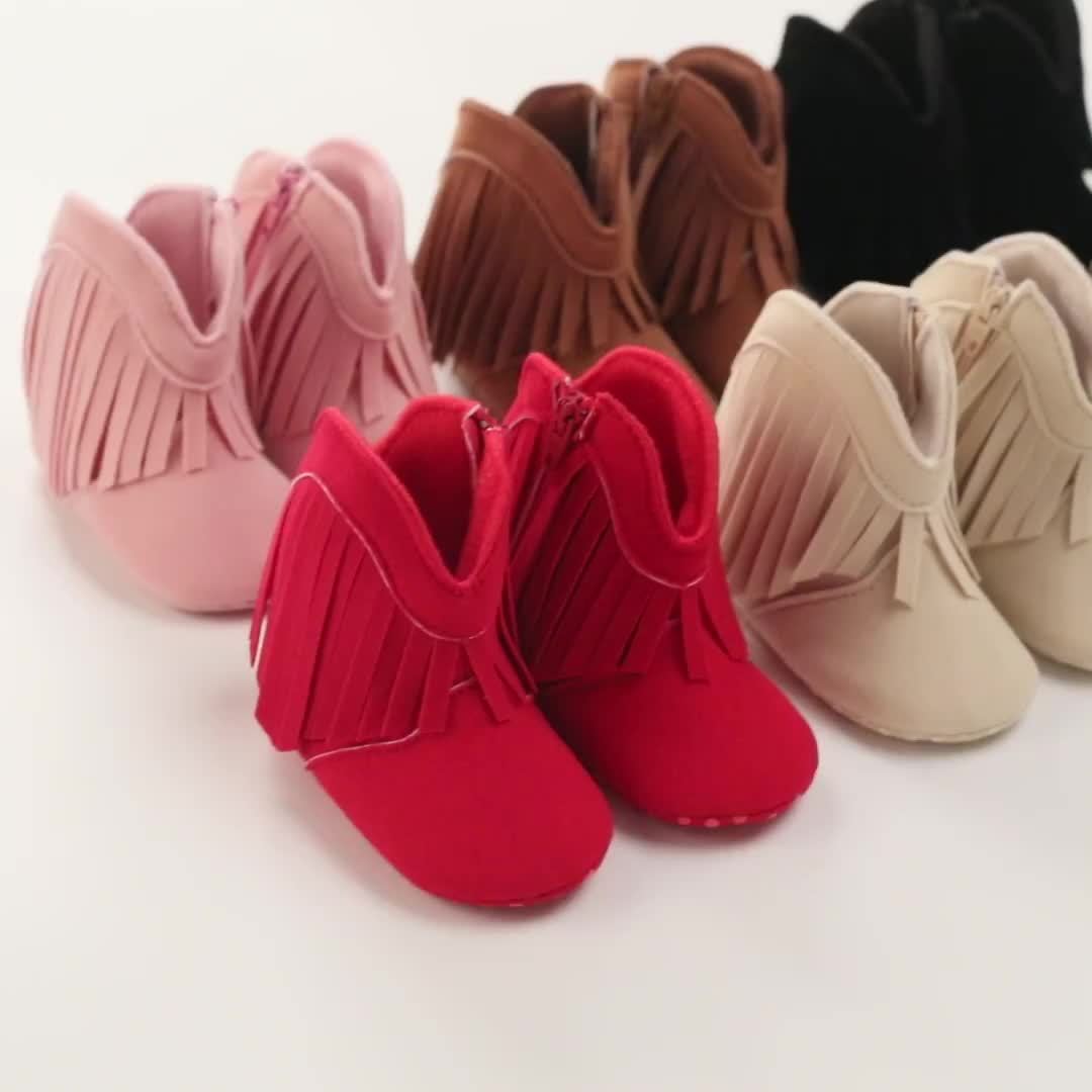 Baby Girls Tassels Warm High-Top Boots, Non-Slip Soft Thick Crib Prewalker Shoes