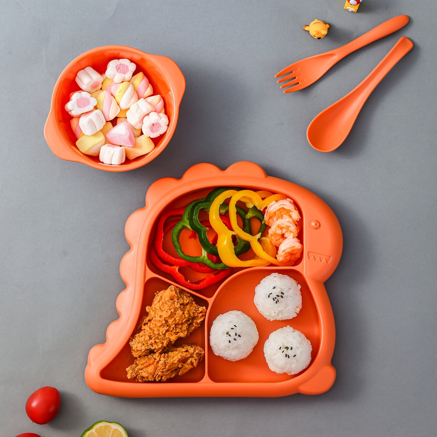 Dinosaur-Shaped Kids Dinnerware Set – BPA-Free Plastic Plate, Bowl, Fork & Spoon Combo, Fun & Safe Tableware for Toddlers