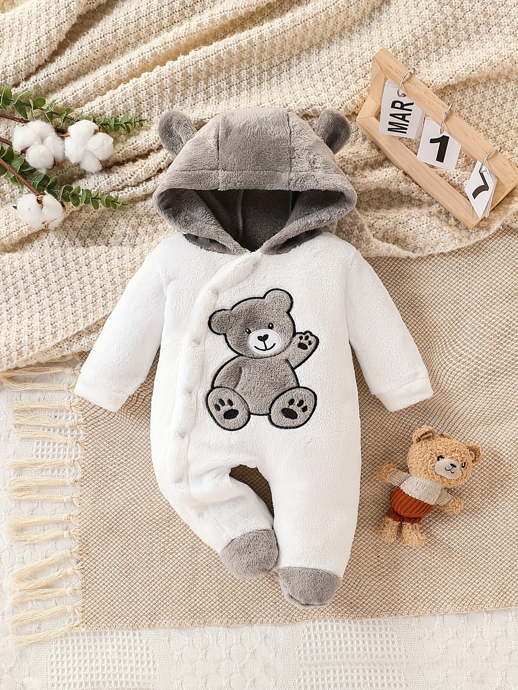Baby Body Suit with Foot Bag – Newborn Plush Thickened Winter Bodysuit (Warm and Cozy Underwear)