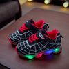 Spider Net Woven Kids LED Light Sneakers – Breathable Mesh, Non-Slip TPR Sole, Hook & Loop Closure for Boys & Girls
