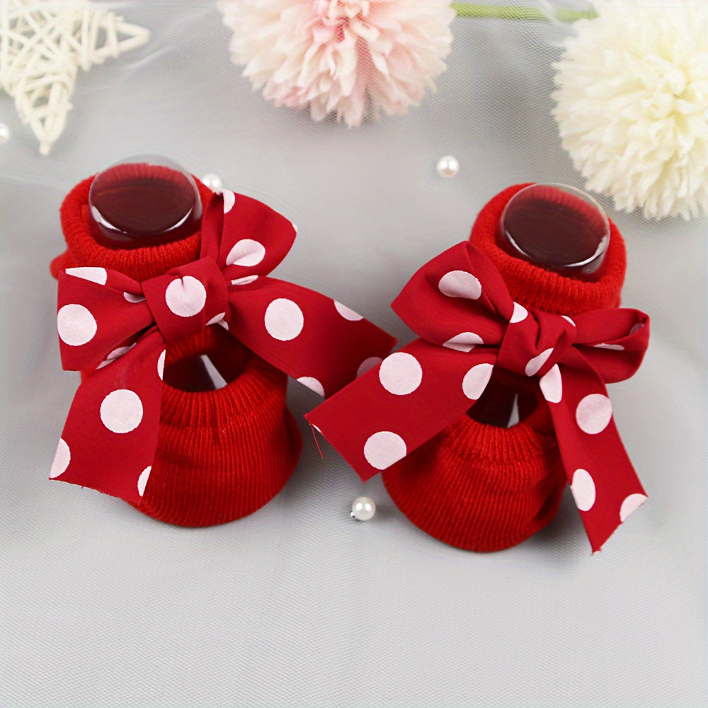 1 Pair New Red Baby Socks with Non-Slip Dots - Infant Anti-Slip Floor Socks | All-Season Knit Fabric Polyester Blend, Hand Wash Only | Suitable for 0-1 Years Old