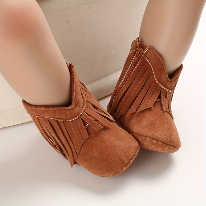 Baby Girls Tassels Warm High-Top Boots, Non-Slip Soft Thick Crib Prewalker Shoes