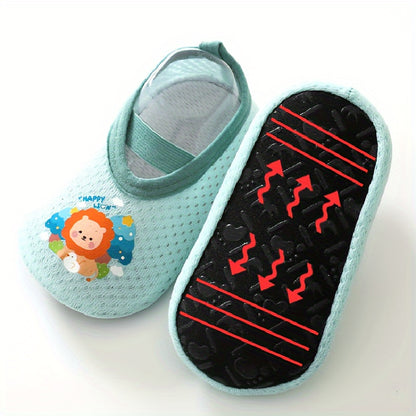 A Pair of Baby Girl's Adorable Cartoon Pattern Floor Socks - Comfy, Breathable, Casual Soft & Elastic Sock Shoes | Perfect for Spring & Summer