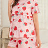 Maternity Strawberry Print Pajama Set — Nursing Short-Sleeve Double-Layered Top & Shorts, Stretchy Polyester Blend, Machine Washable Spring/Summer Loungewear