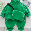 Toddler Boys' Zip-Up Stand Collar Sweatshirt & Pants Set with Free Satchel Bag - Trendy Sports Casual Polyester Outfit