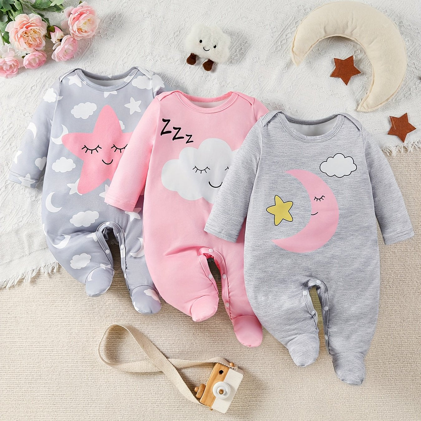 Cloud Print Bag Foot Seamless Haier 3-Piece Set – Baby Outfit Set with Comfortable Design