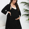 Cozy Maternity Pajama Set - Denim Blue Long-Sleeve Cardigan & Dress with White Lace Trim, 100% Polyester, Machine Washable Maternity Loungewear
