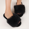Women's Slip-On Plush Slippers - Ultra Warm Indoor/Outdoor House Shoes with Non-Slip EVA Sole, Soft Fabric Pompom Slippers in Black