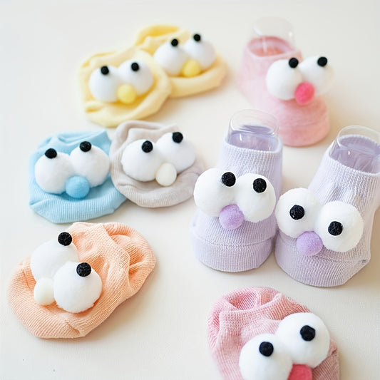 4 Pairs Youngsters Big Eyes Soft Non-Slip Boat Socks - Candy Color Cute Cartoon Short Socks for Kids