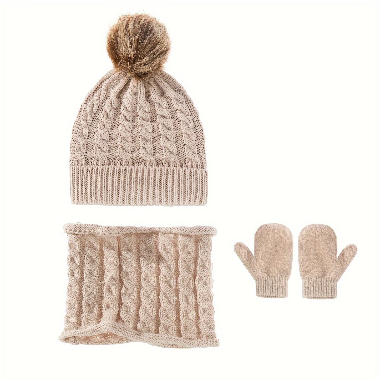 0-3 Years Old Baby Knitted Velvet Hat Set – Warm Autumn & Winter Baby Hat with Scarf & Gloves - Kidzy Market
