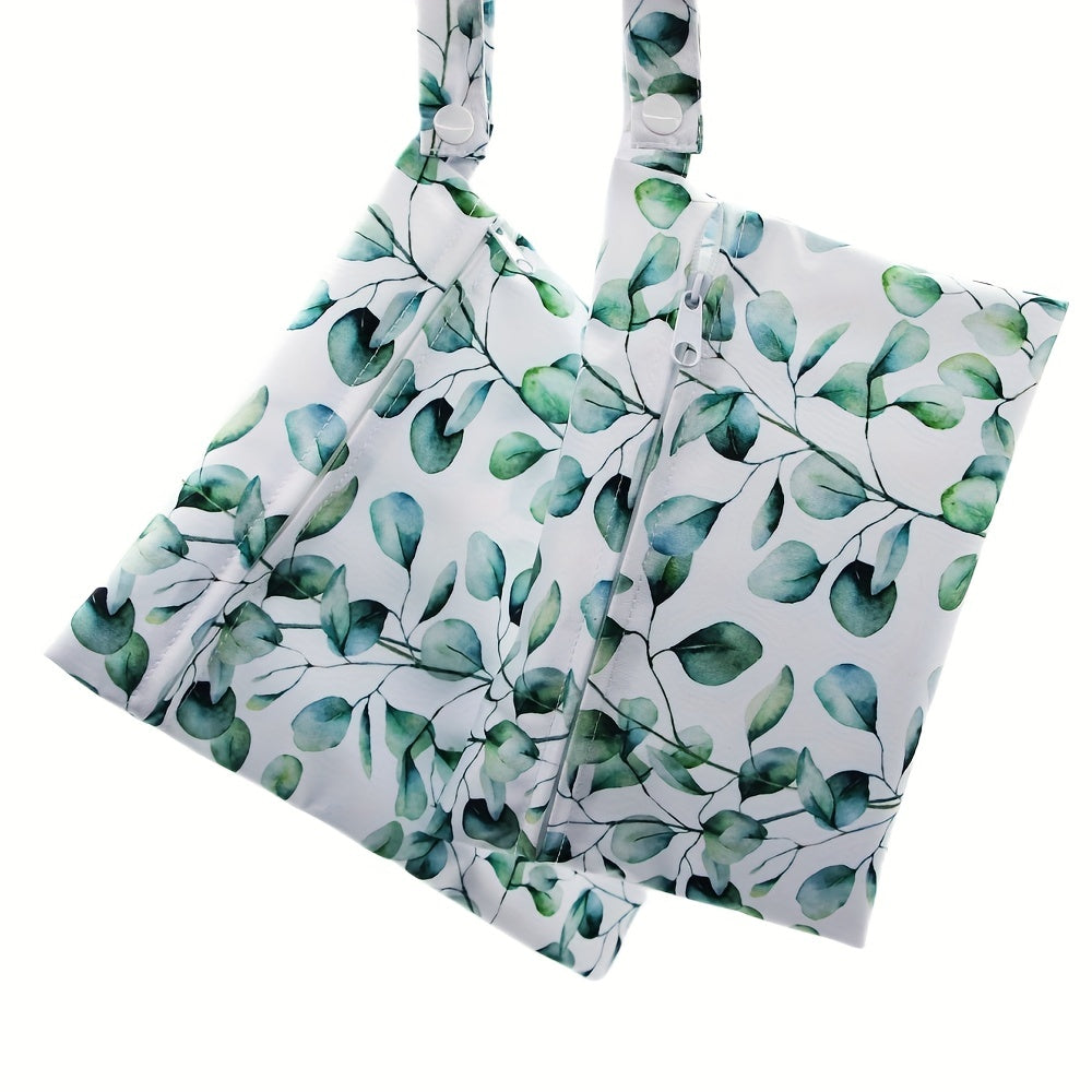 Asenappy 2pcs Leaf Print Cloth Diaper Bags – Soft Polyester, Mixed Colors, Perfect for Nappies, ASENAPPY - Kidzy Market