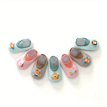 A Pair of Baby Girl's Adorable Cartoon Pattern Floor Socks - Comfy, Breathable, Casual Soft & Elastic Sock Shoes | Perfect for Spring & Summer